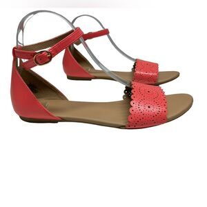 Old Navy Pink Laser Cut Peep Toe Sandals Ankle Strap Scalloped Size 8 Sandals